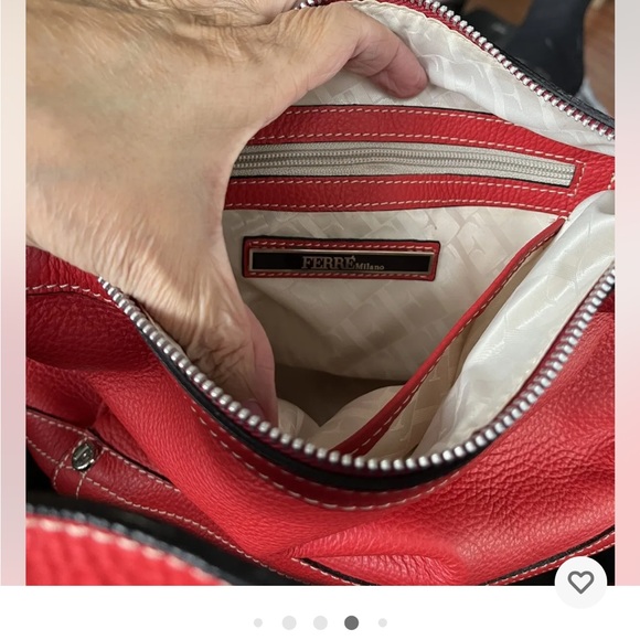 Ferre Milano Red 100% Leather Bag.  Practically New!  Only used once!  13”x9” - Picture 6 of 9